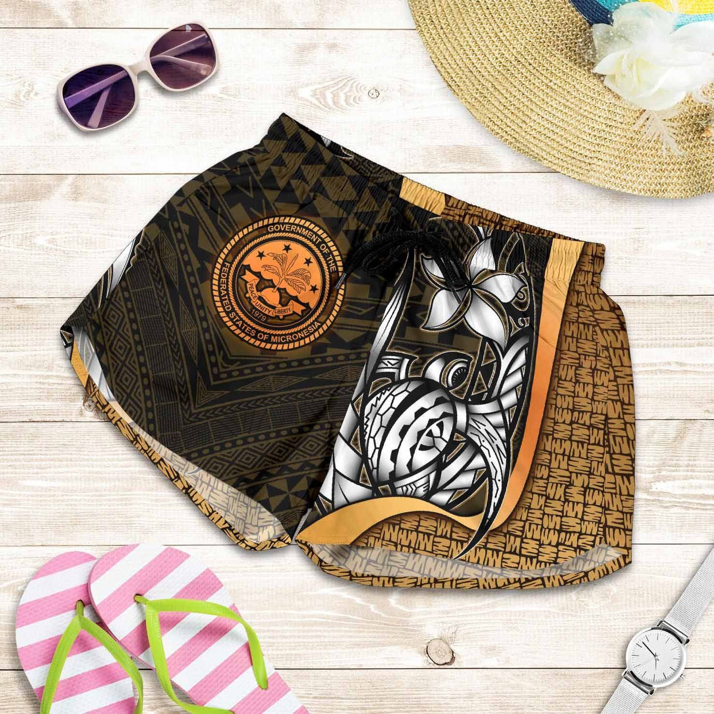 Federated States of Micronesia Women Shorts Gold - Turtle With Hook