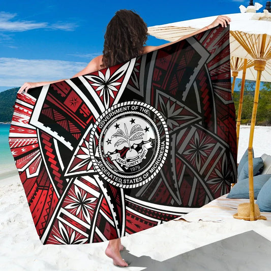 Federated States of Mariana Sarong - Tribal Flower Special Pattern Red Color
