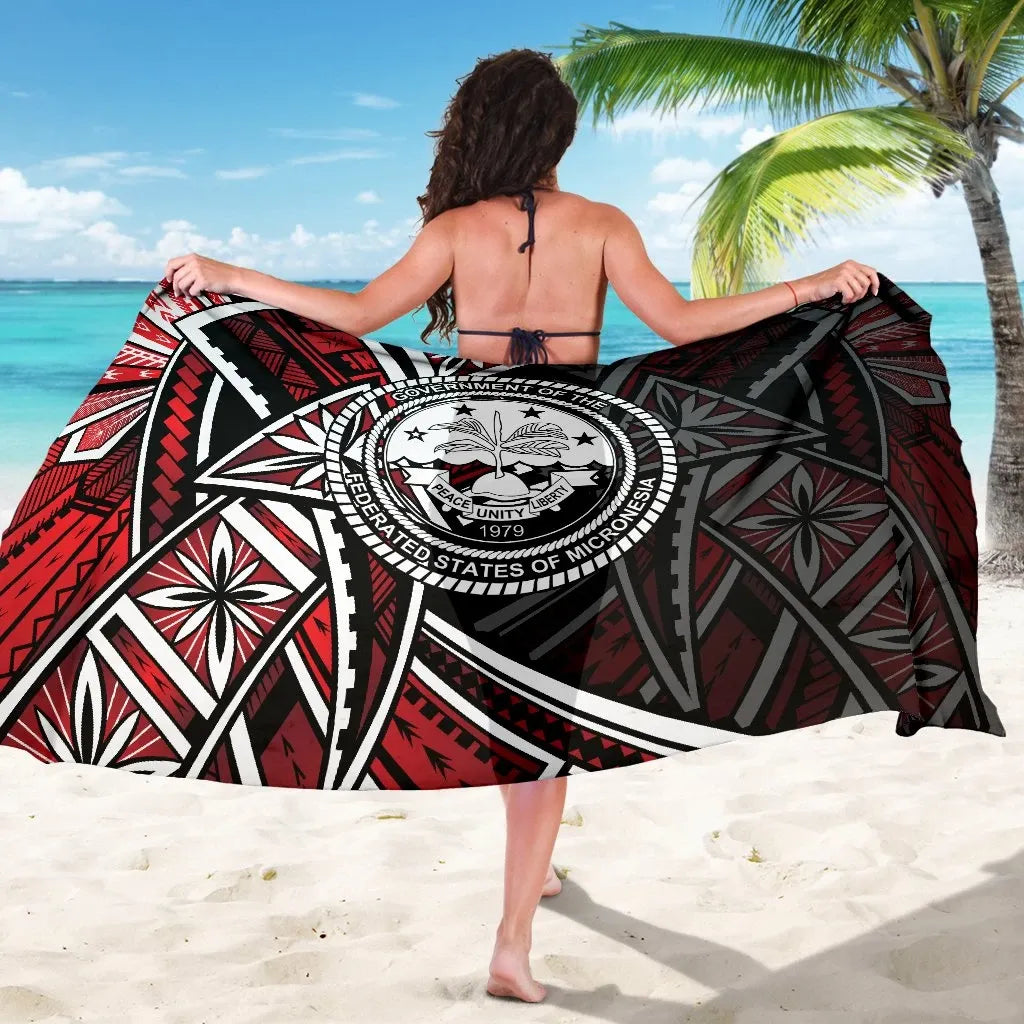 Federated States of Mariana Sarong - Tribal Flower Special Pattern Red Color