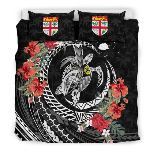 Polynesian Duvet Cover Set - Fiji Bedding Set Polynesia Map Turtle Hibiscus