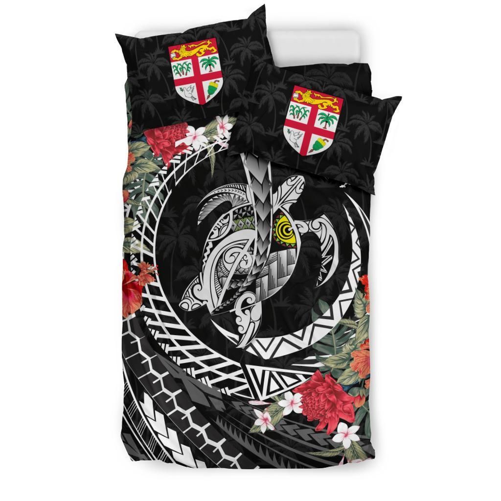 Polynesian Duvet Cover Set - Fiji Bedding Set Polynesia Map Turtle Hibiscus