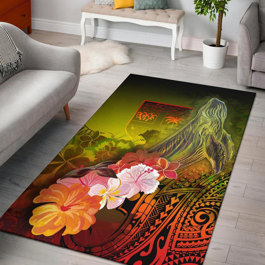 Fiji Area Rug - Humpback Whale with Tropical Flowers (Yellow)