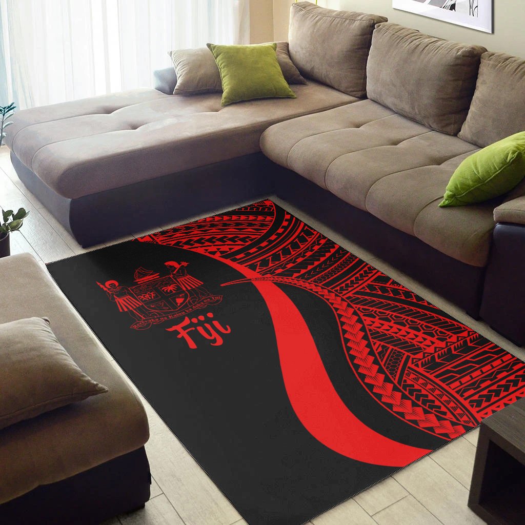 Fiji Area Rug - Red Polynesian Tentacle Tribal Pattern Crest