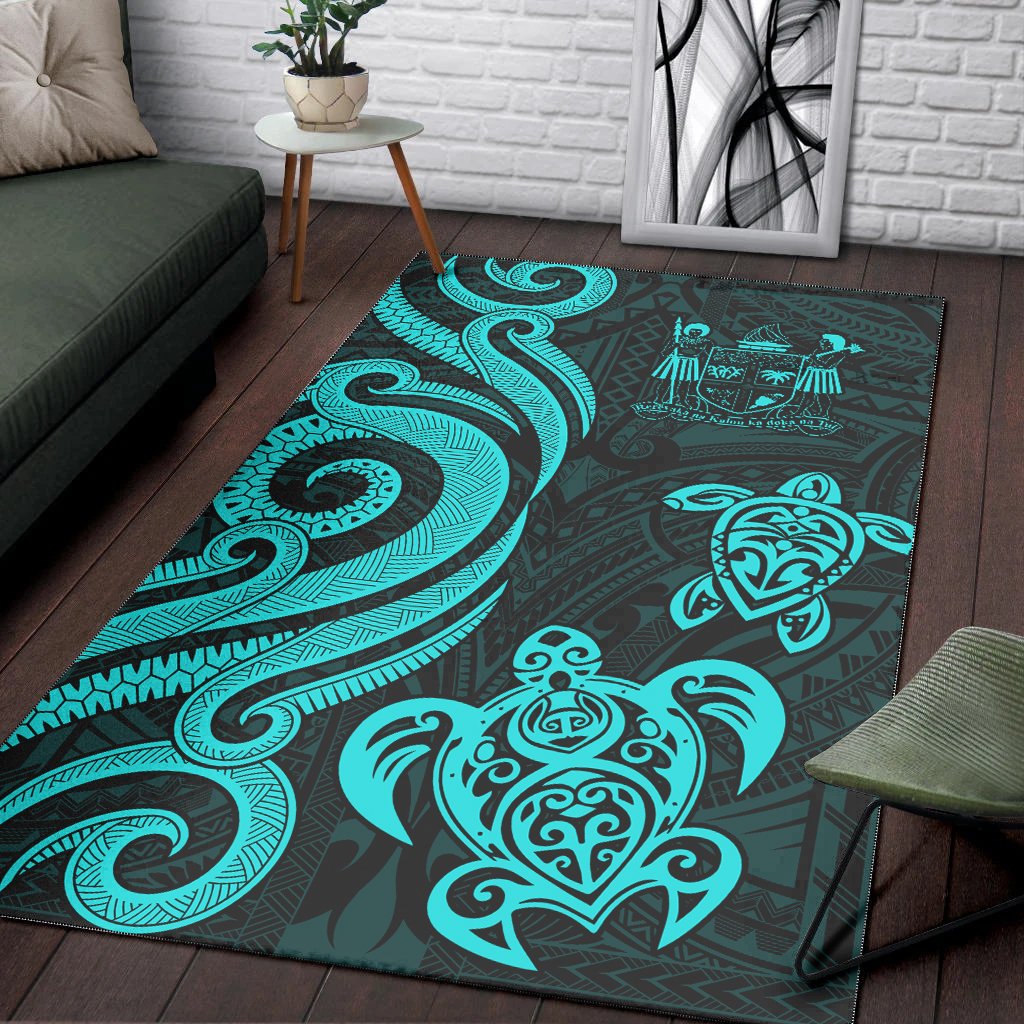 Fiji Area Rug - Turquoise Tentacle Turtle Crest