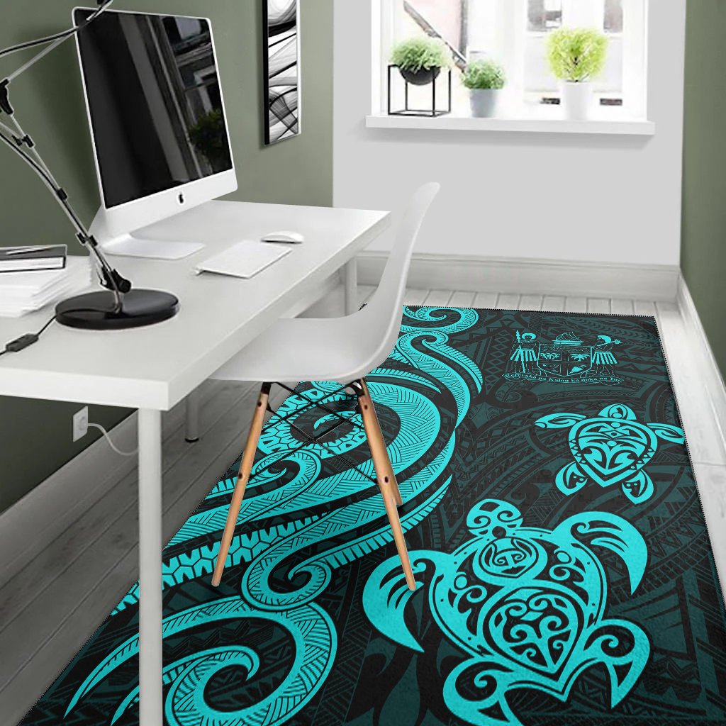Fiji Area Rug - Turquoise Tentacle Turtle Crest