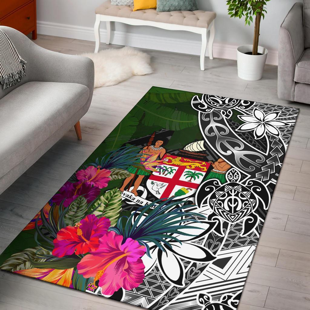 Fiji Area Rug - Turtle Plumeria Banana Leaf Crest