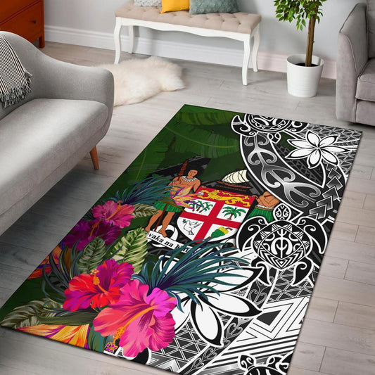 Fiji Area Rug - Turtle Plumeria Banana Leaf Crest