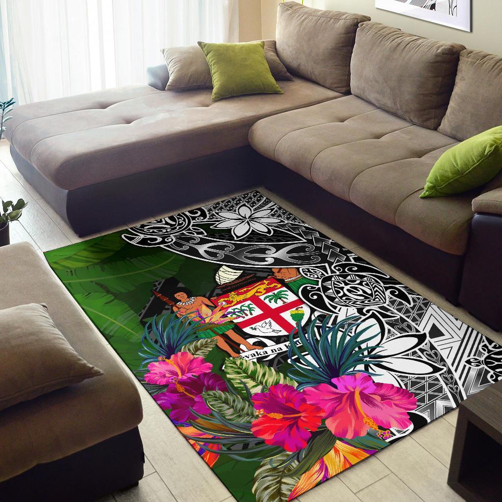 Fiji Area Rug - Turtle Plumeria Banana Leaf Crest