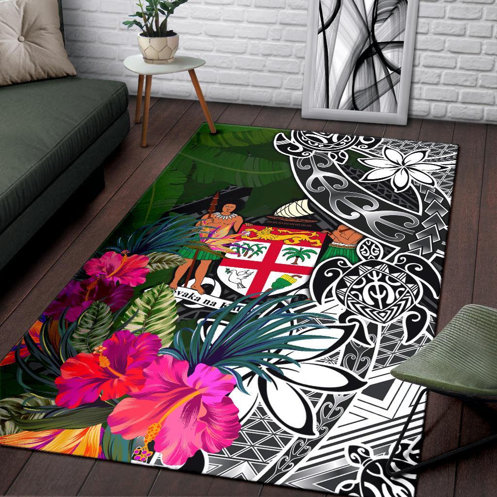 Fiji Area Rug - Turtle Plumeria Banana Leaf Crest