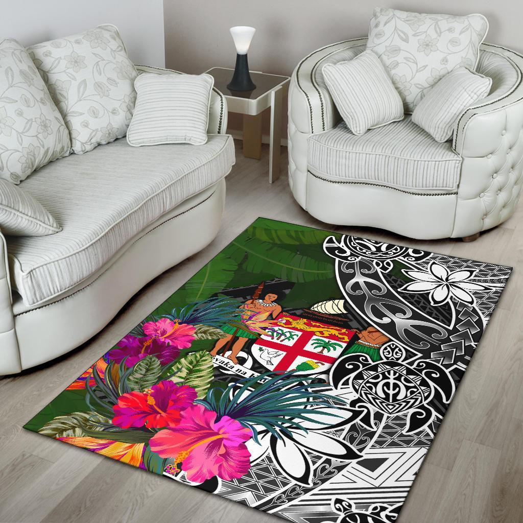 Fiji Area Rug - Turtle Plumeria Banana Leaf Crest
