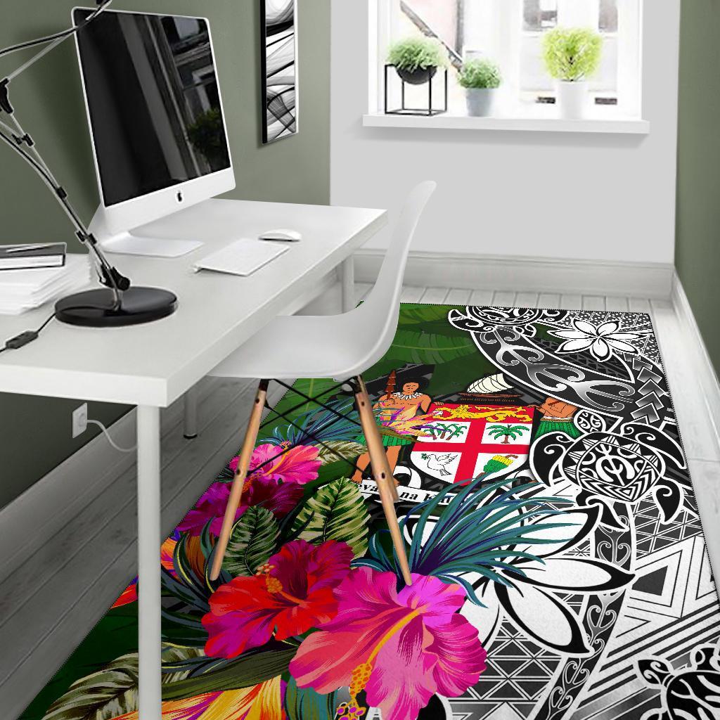 Fiji Area Rug - Turtle Plumeria Banana Leaf Crest