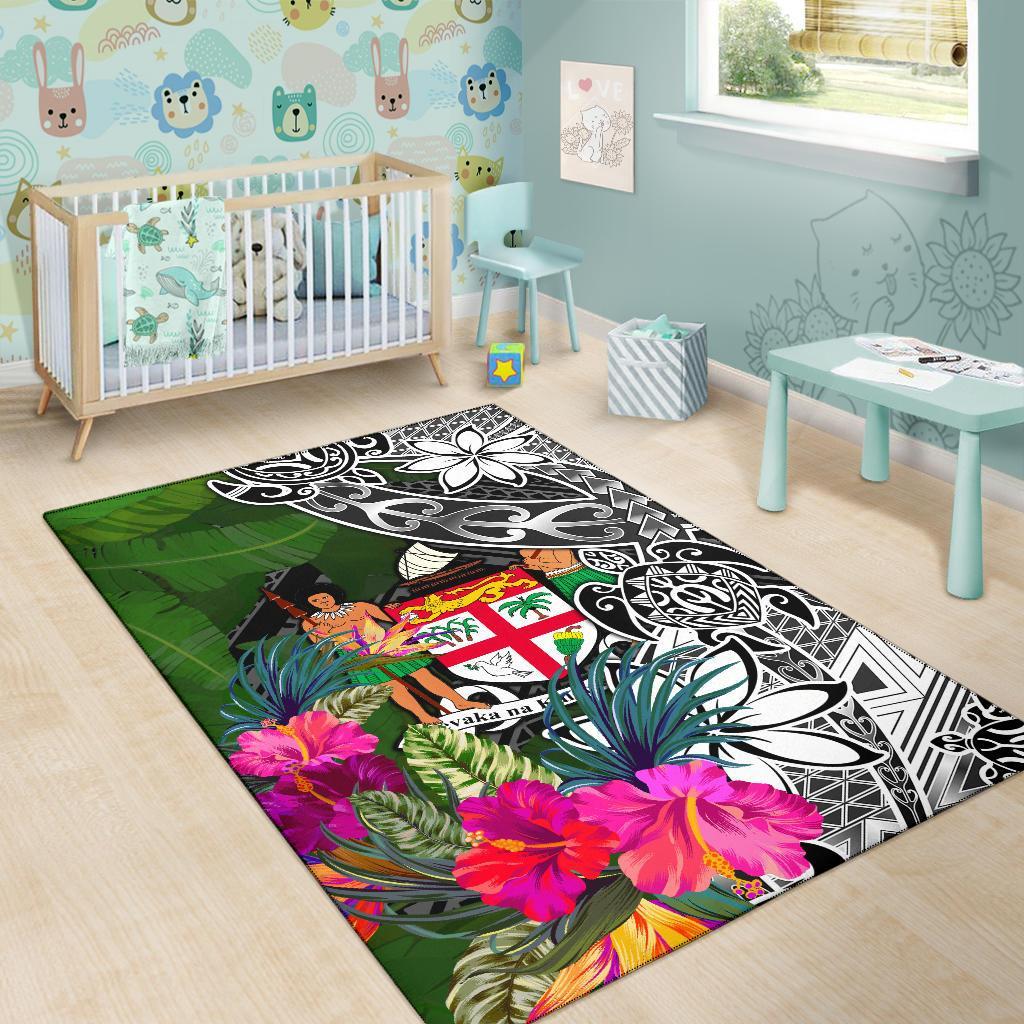 Fiji Area Rug - Turtle Plumeria Banana Leaf Crest