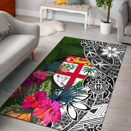 Fiji Area Rug - Turtle Plumeria Banana Leaf