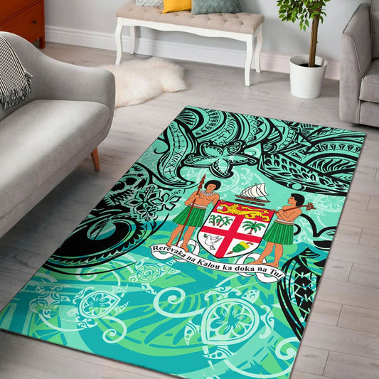 Fiji Area Rug - Vintage Floral Pattern Green Color