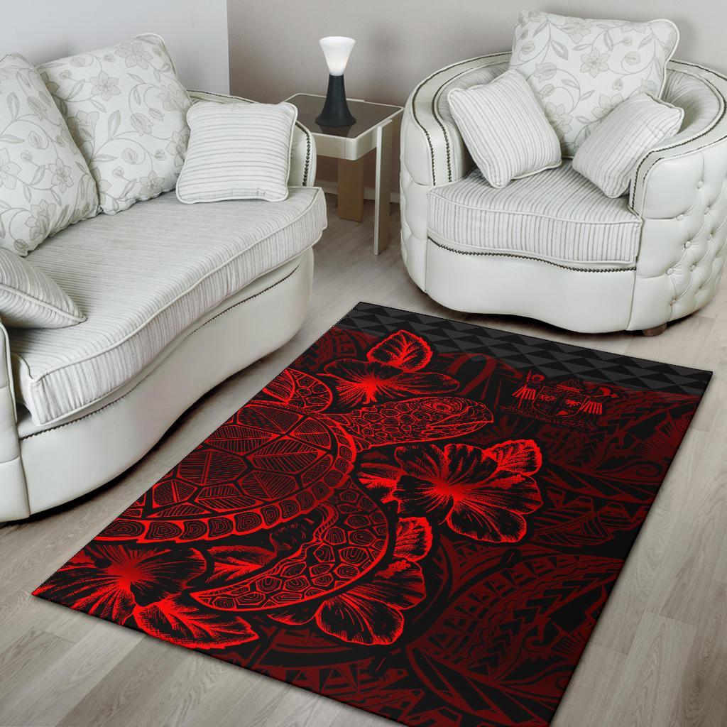 Fiji Area Rugs Turtle Hibiscus Red