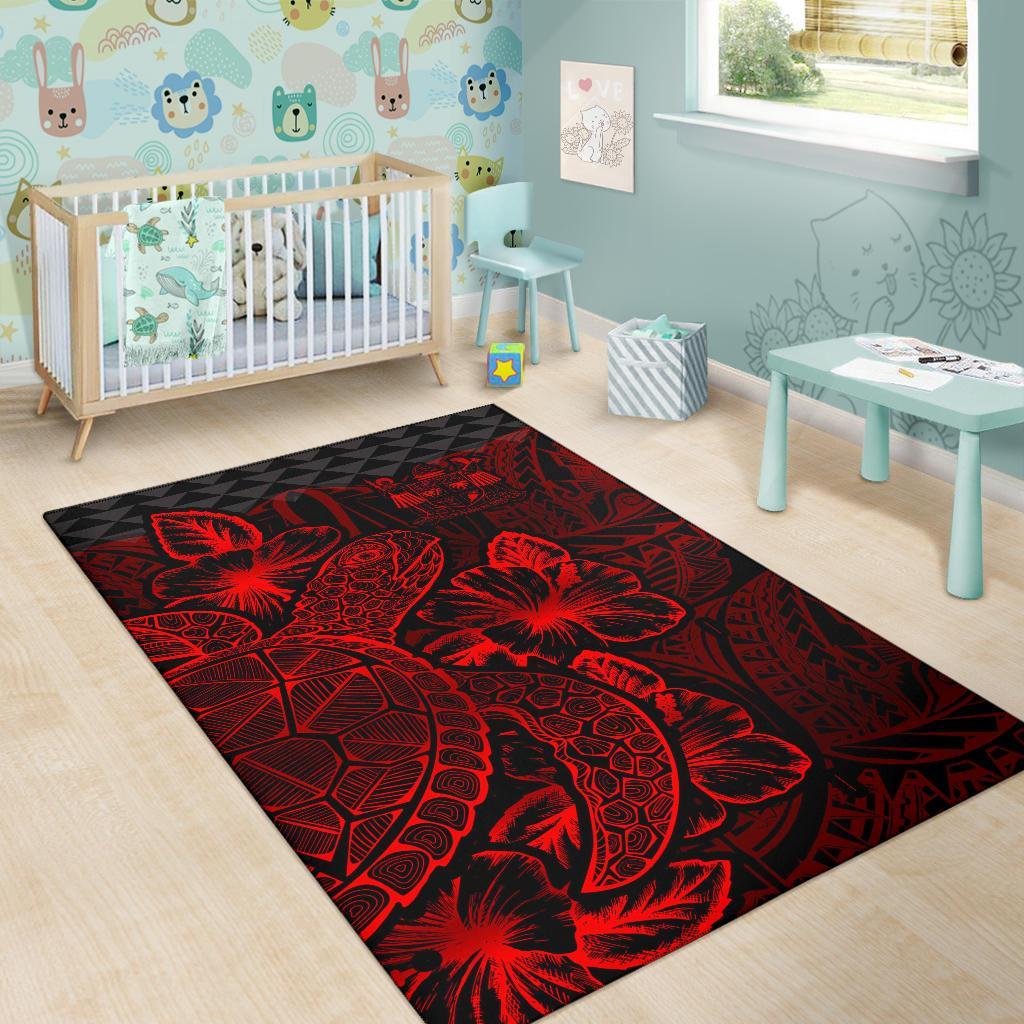 Fiji Area Rugs Turtle Hibiscus Red