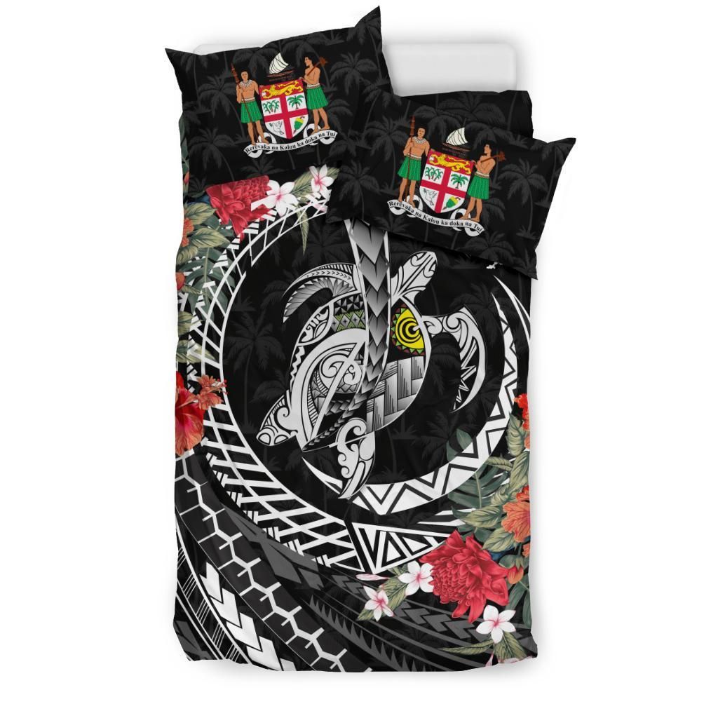 Polynesian Duvet Cover Set - Fiji Bedding Set Polynesia Map Turtle Hibiscus