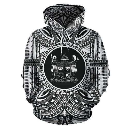 Fiji All Over Hoodie - Fiji Coat Of rms Polynesian White Black