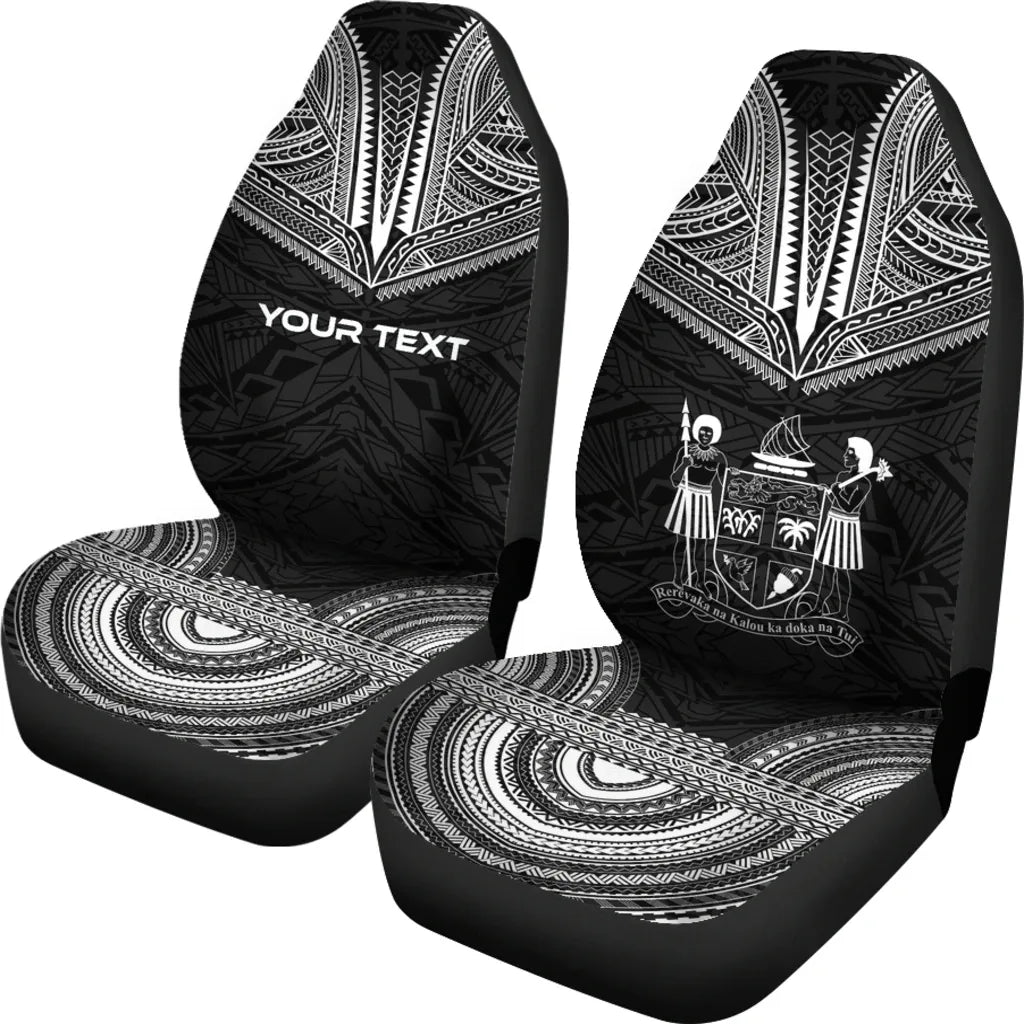 Fiji Custom Personalised Car Seat Cover - Fiji Coat Of Arms Polynesian Chief Tattoo Black Version
