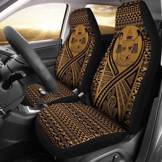 Fiji Car Seat Cover - Fiji Coat Of Arms Polynesian Tattoo Gold