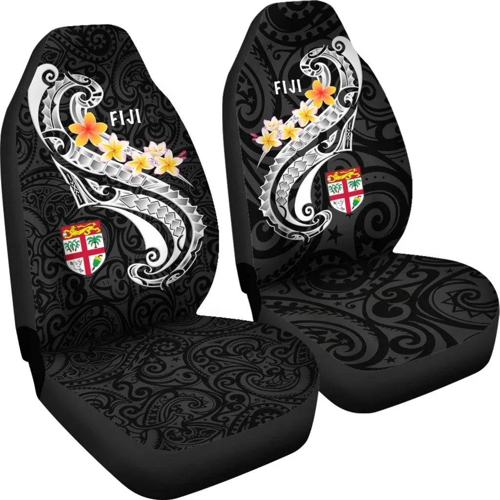 Fiji Car Seat Covers - Fiji Seal  Polynesian Patterns Plumeria (Black)