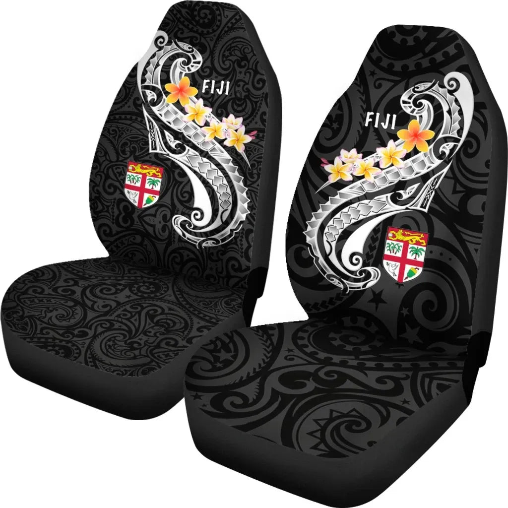 Fiji Car Seat Covers - Fiji Seal  Polynesian Patterns Plumeria (Black)