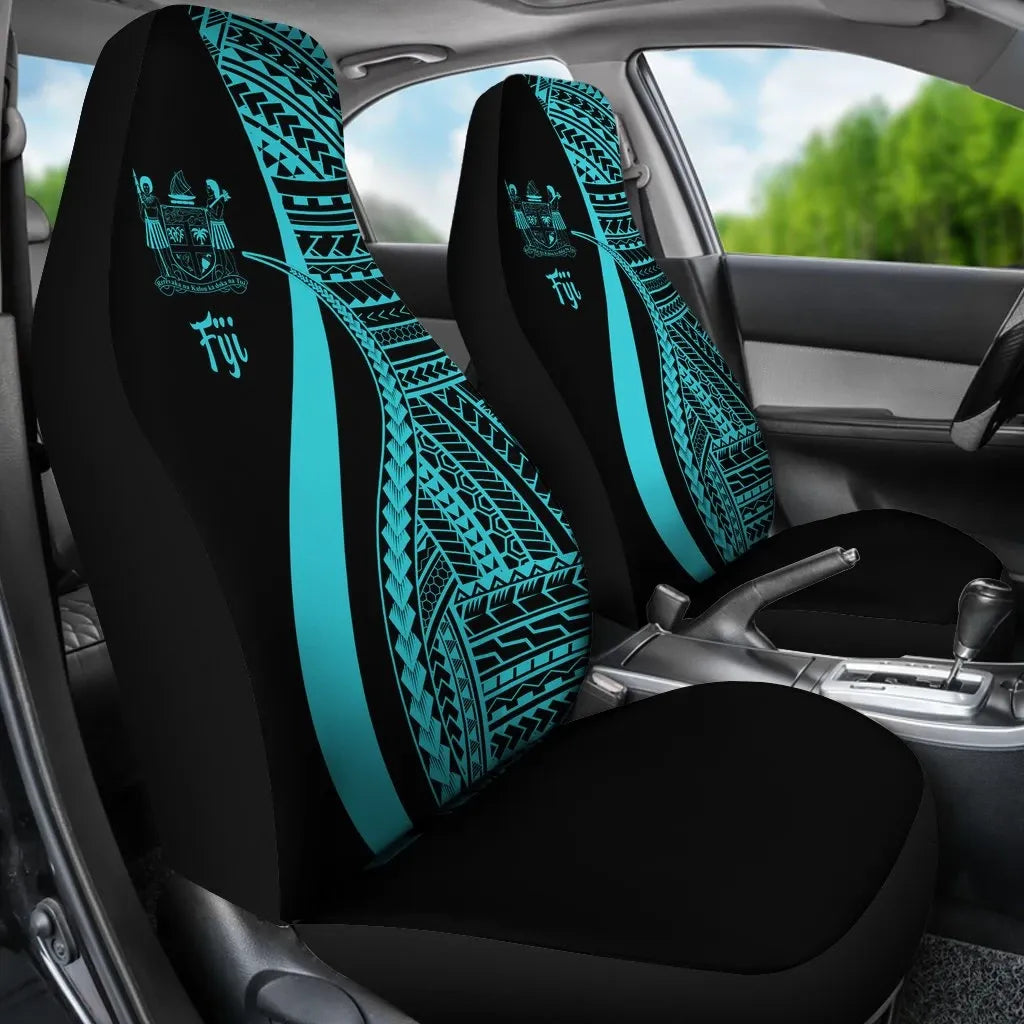 Fiji Car Seat Covers - Turquoise Polynesian Tentacle Tribal Pattern Crest