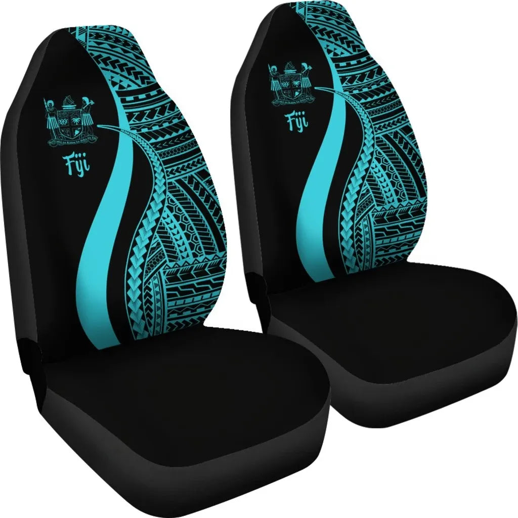 Fiji Car Seat Covers - Turquoise Polynesian Tentacle Tribal Pattern Crest