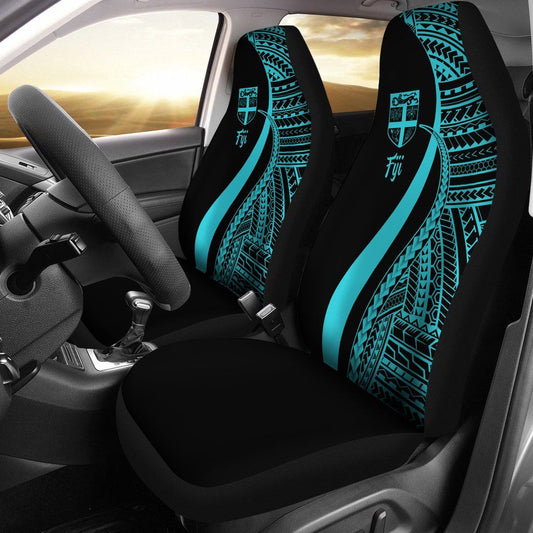 Fiji Car Seat Covers - Turquoise Polynesian Tentacle Tribal Pattern