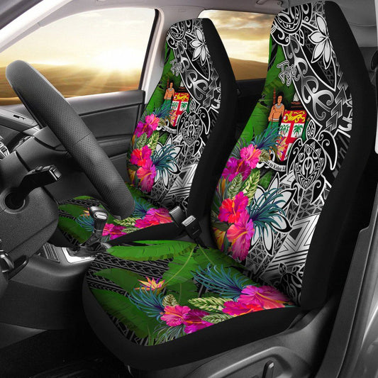 Fiji Car Seat Covers - Turtle Plumeria Banana Leaf Crest