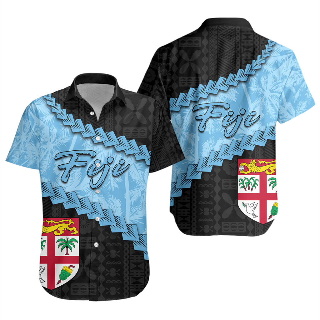 Fiji Short Sleeve Shirt Coconut Pattern And Coat Of Arms