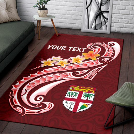 Fiji Custom Personalised Area Rug - Fiji Seal Polynesian Patterns Plumeria (Red)