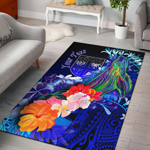 Fiji Custom Personalised Area Rug - Humpback Whale with Tropical Flowers (Blue)