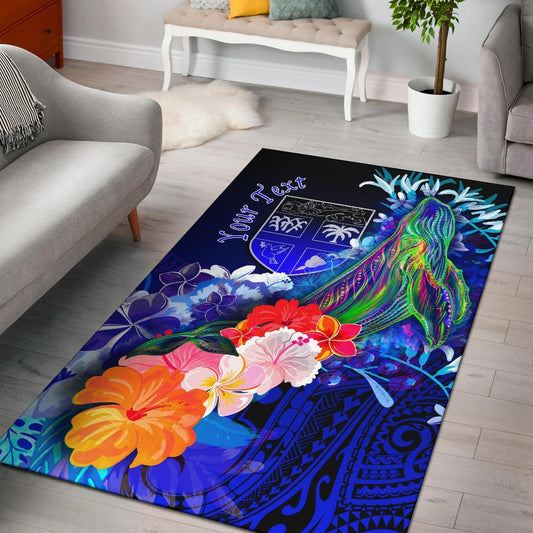 Fiji Custom Personalised Area Rug - Humpback Whale with Tropical Flowers (Blue)