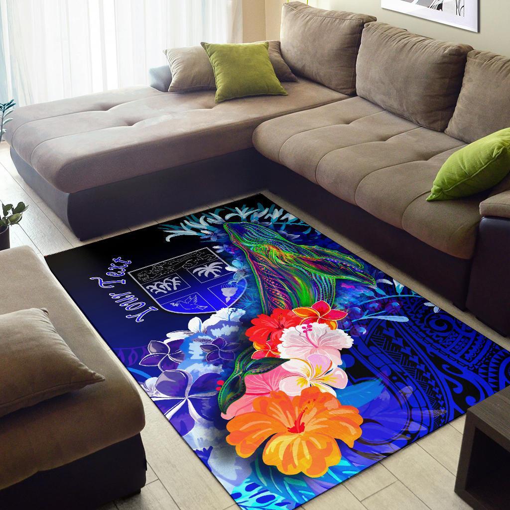 Fiji Custom Personalised Area Rug - Humpback Whale with Tropical Flowers (Blue)