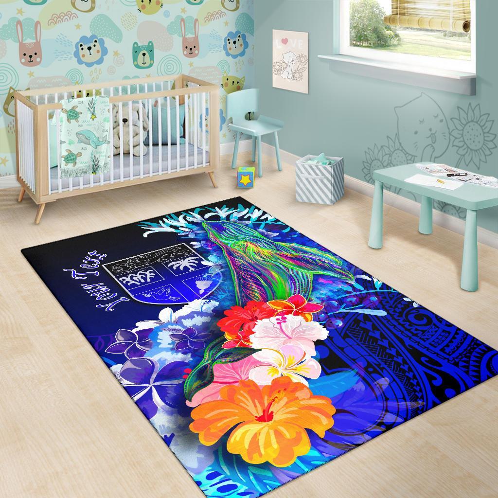 Fiji Custom Personalised Area Rug - Humpback Whale with Tropical Flowers (Blue)