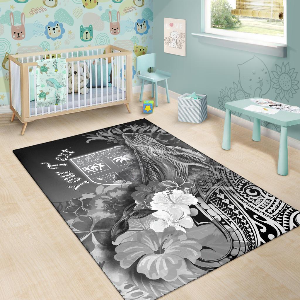 Fiji Custom Personalised Area Rug - Humpback Whale with Tropical Flowers (White)