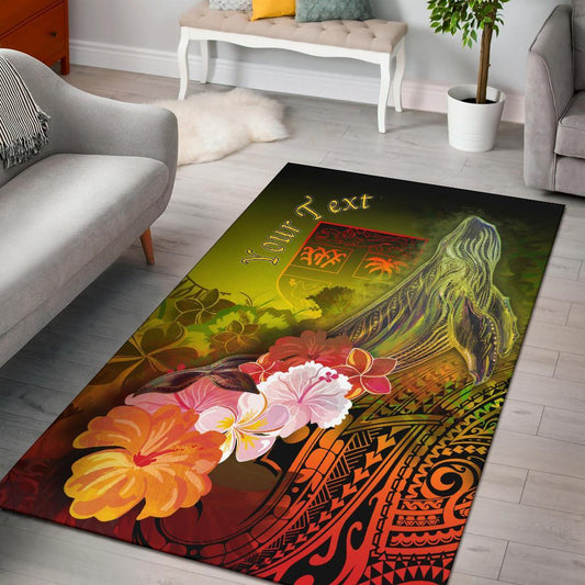 Fiji Custom Personalised Area Rug - Humpback Whale with Tropical Flowers (Yellow)