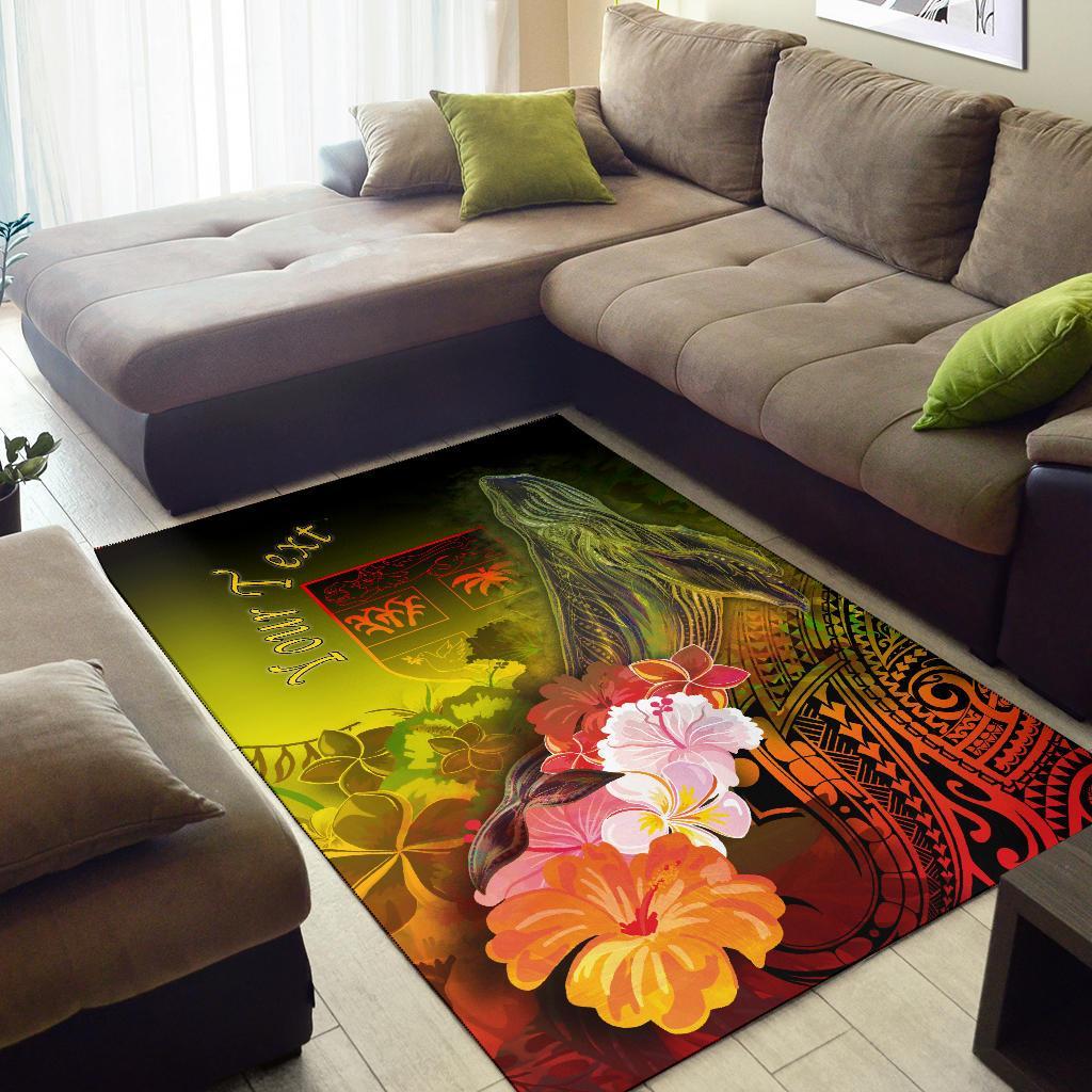 Fiji Custom Personalised Area Rug - Humpback Whale with Tropical Flowers (Yellow)