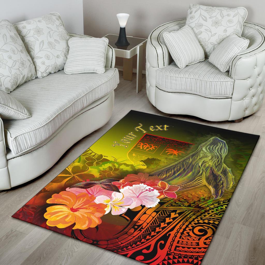 Fiji Custom Personalised Area Rug - Humpback Whale with Tropical Flowers (Yellow)