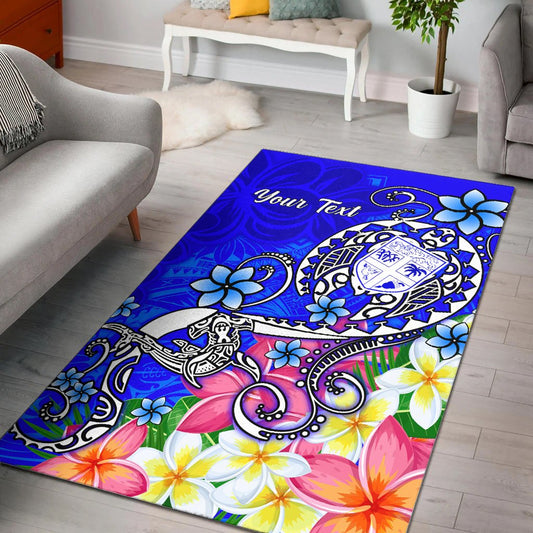 Fiji Custom Personalised Area Rug - Turtle Plumeria (Blue)