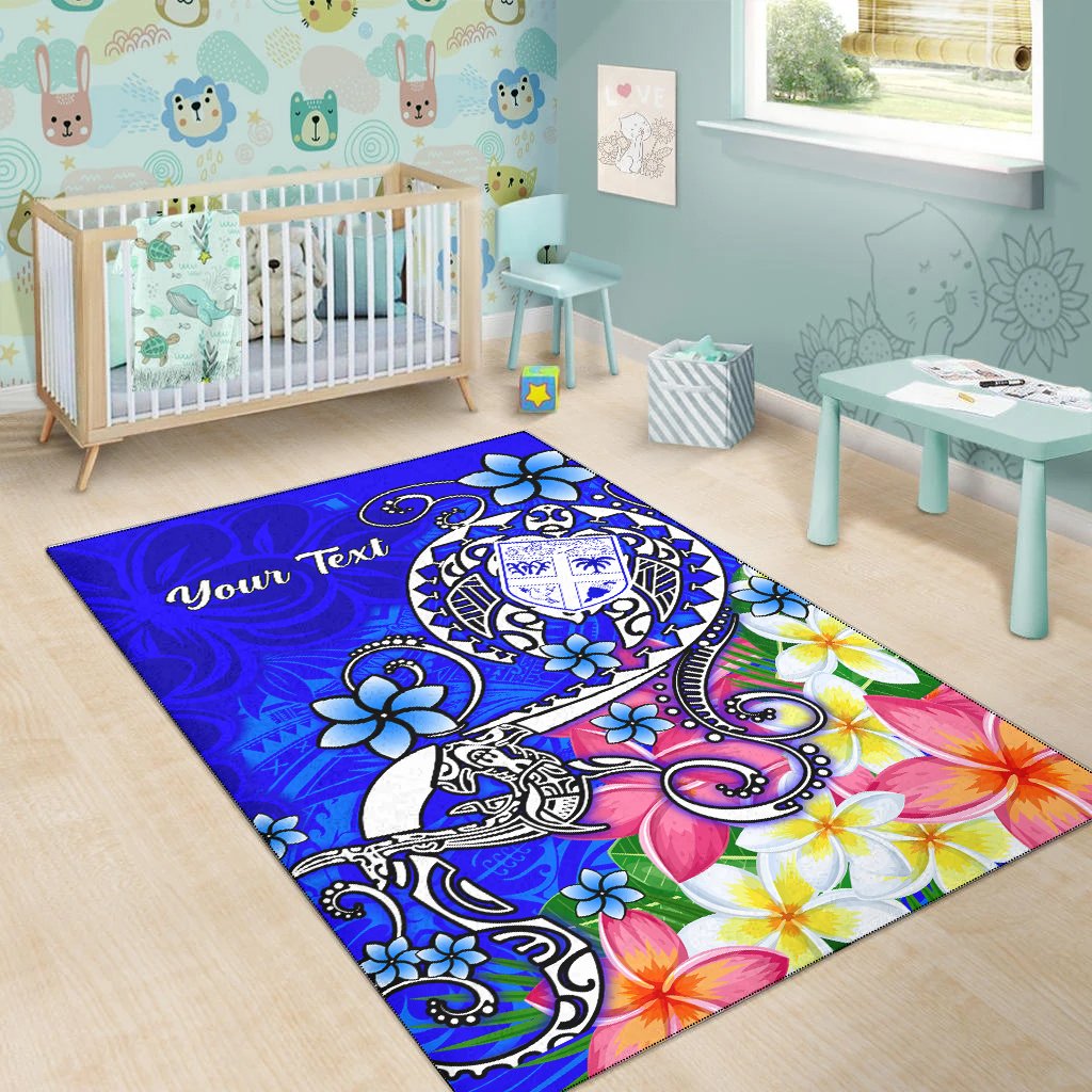 Fiji Custom Personalised Area Rug - Turtle Plumeria (Blue)