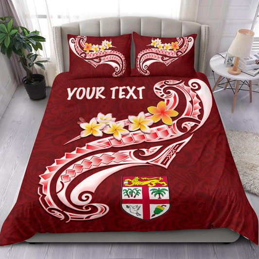 Fiji Custom Personalised Bedding Set - Fiji Seal Polynesian Patterns Plumeria (Red)
