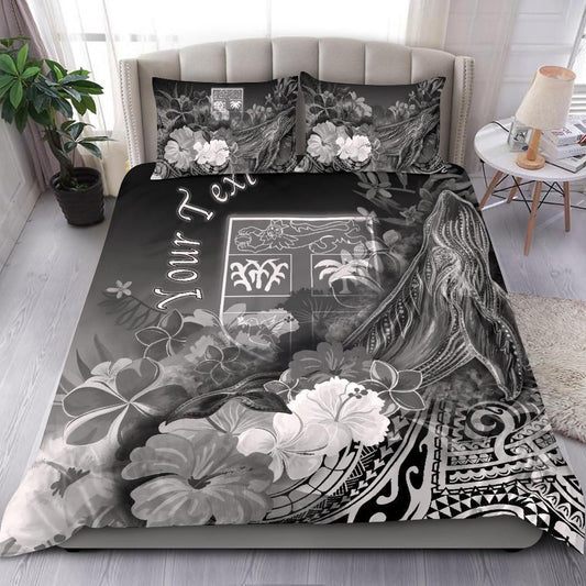 Fiji Custom Personalised Bedding Set - Humpback Whale With Tropical Flowers (White)