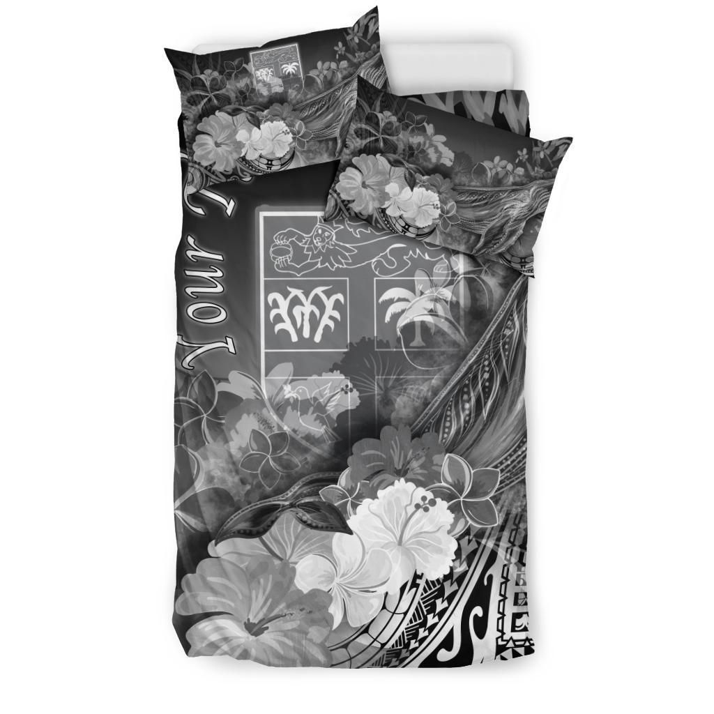 Fiji Custom Personalised Bedding Set - Humpback Whale With Tropical Flowers (White)
