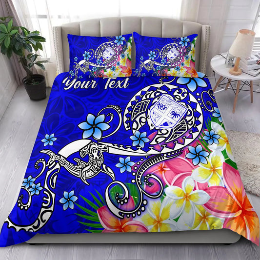 Fiji Custom Personalised Bedding Set - Turtle Plumeria (Blue)