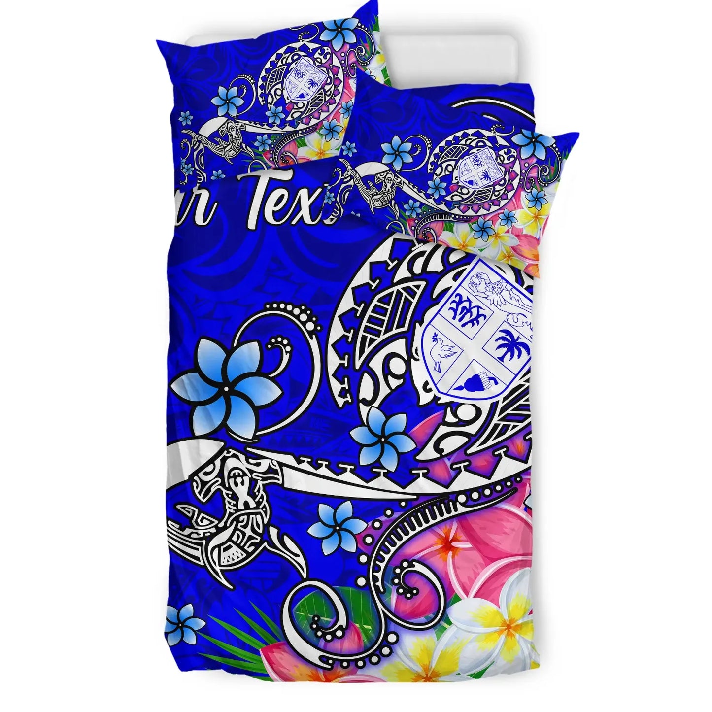 Fiji Custom Personalised Bedding Set - Turtle Plumeria (Blue)