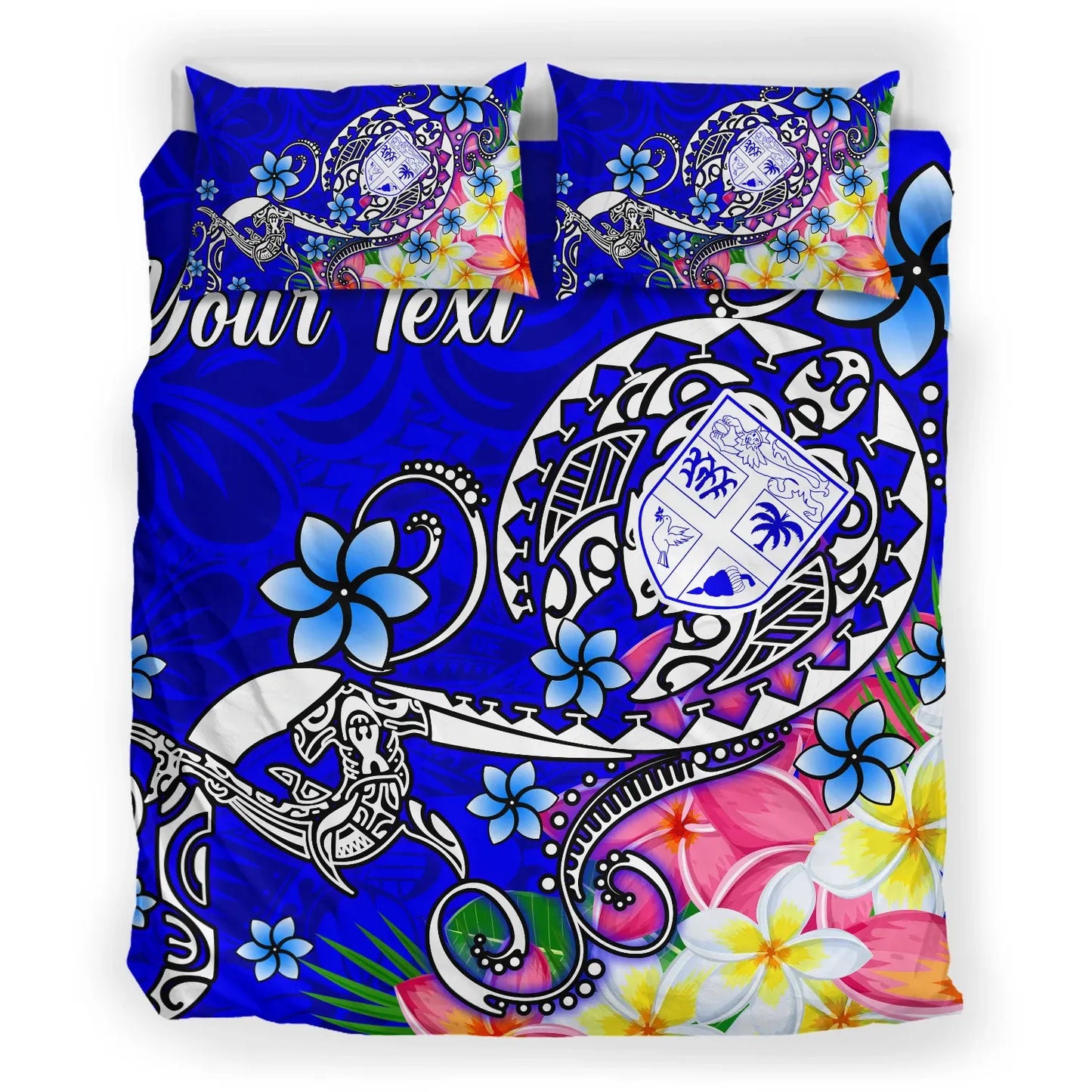 Fiji Custom Personalised Bedding Set - Turtle Plumeria (Blue)