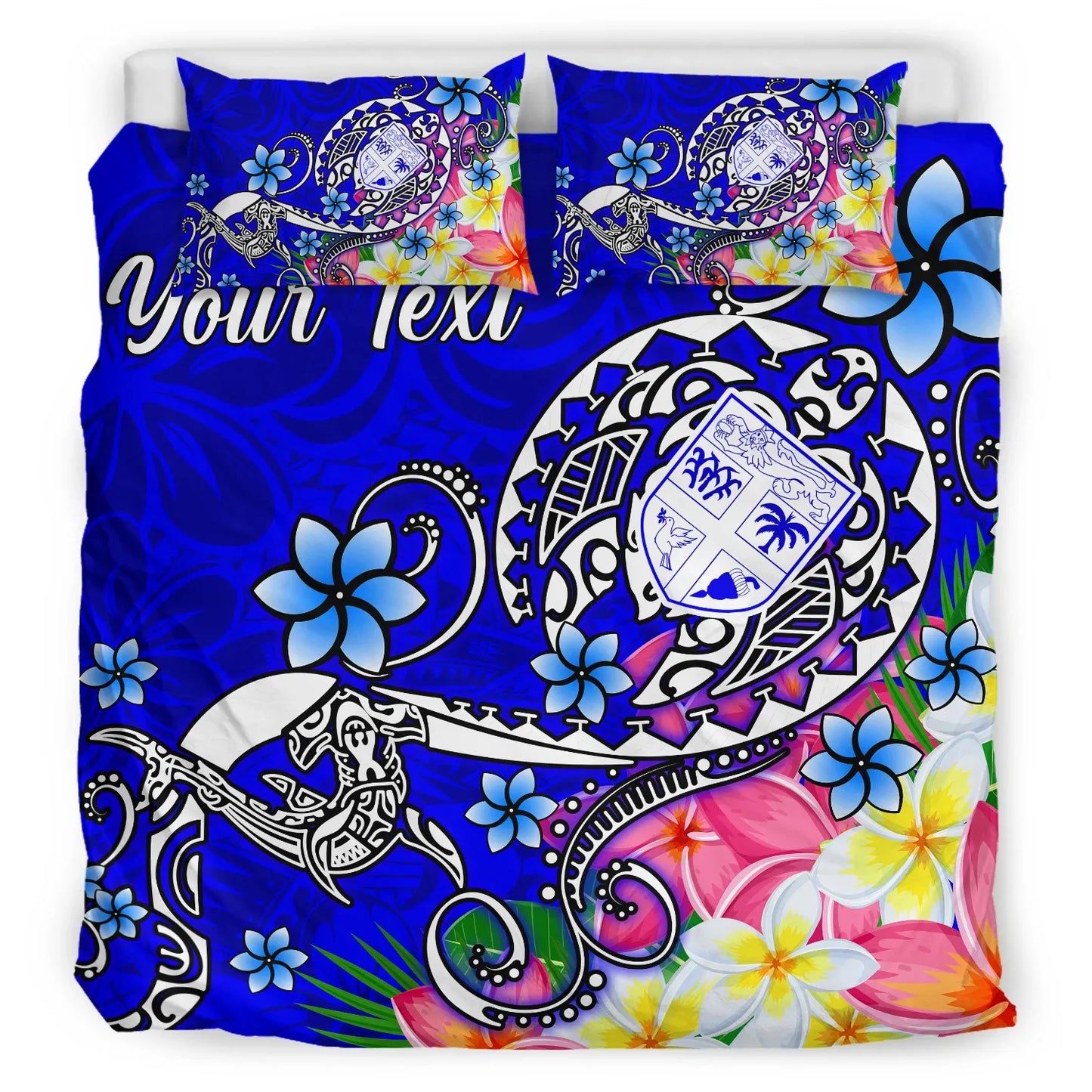 Fiji Custom Personalised Bedding Set - Turtle Plumeria (Blue)