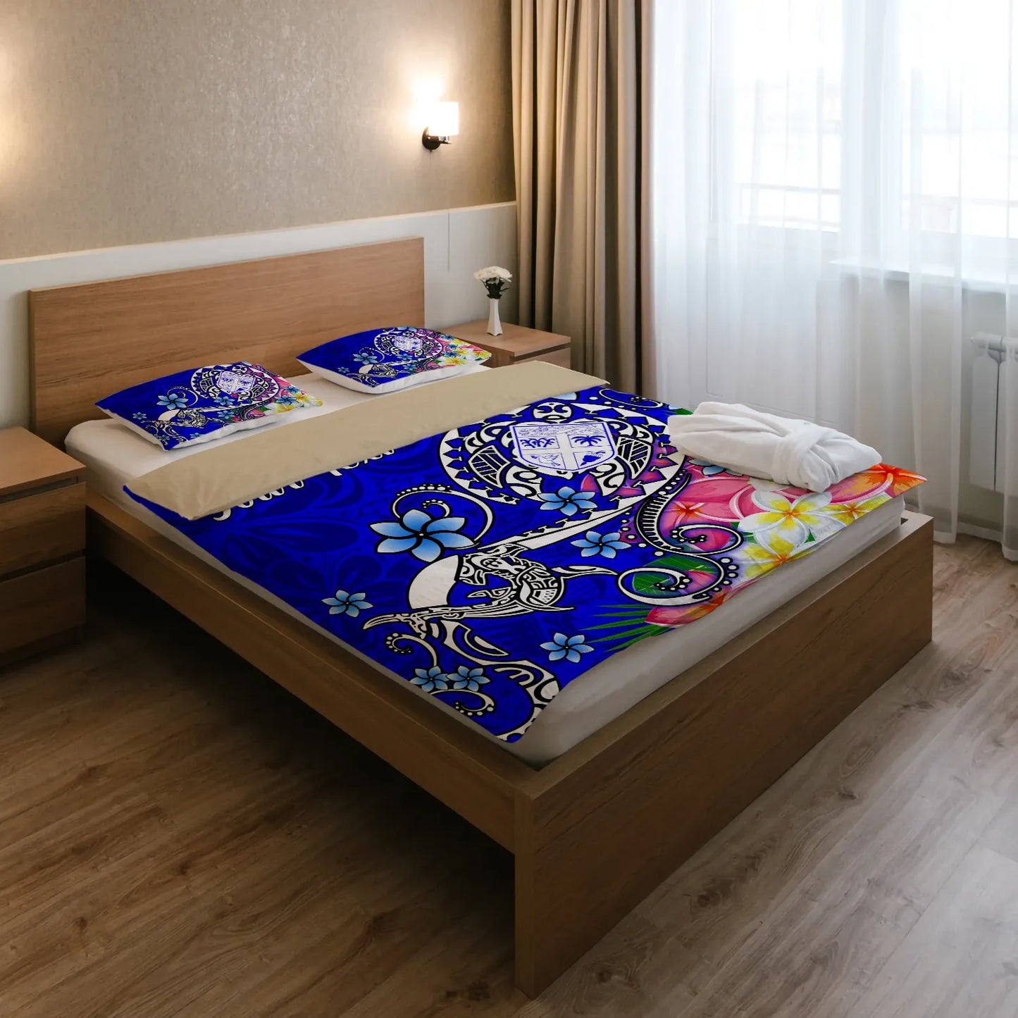 Fiji Custom Personalised Bedding Set - Turtle Plumeria (Blue)